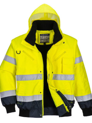Hi-Vis Contrast Bomber Jacket Yellow-Navy