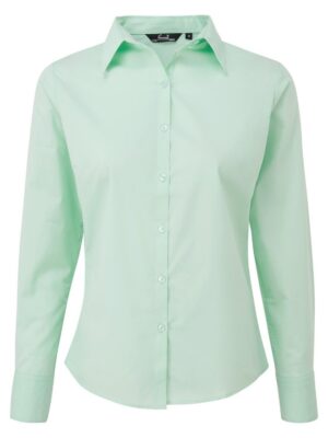 Ladies Long Sleeve Poplin Blouse Aqua