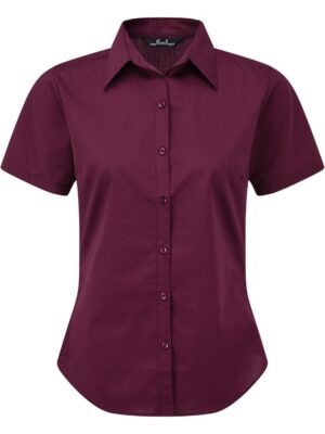Ladies Short Sleeve Poplin Blouse Aubergine