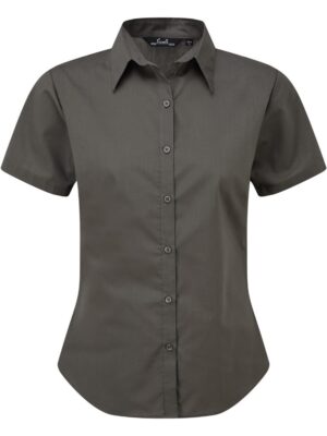 Ladies Short Sleeve Poplin Blouse Dark Grey
